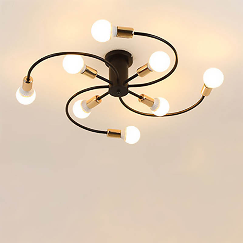 Modern Mid-Century Round Iron 6/8 Light Semi-Flush Mount Ceiling Light For Living Room