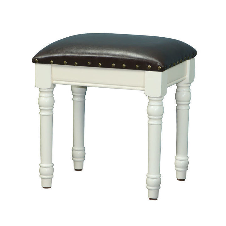 Tabouret de coiffeuse sans dossier ni accoudoirs en bois massif, cuir synthétique et lin carré scandinave contemporain pour chambre 