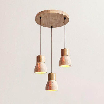 Traditional Japanese Wood Round Mouth 1/3-Light Chandelier For Dining Room