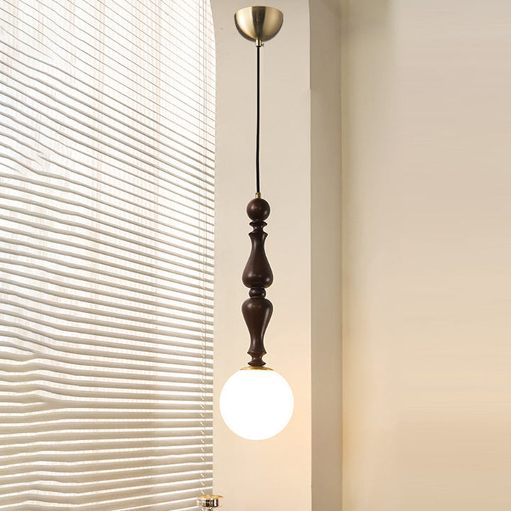 Contemporain Rétro Bois Aluminium Verre Boule Suspension 1-Lumière Pour Chambre 