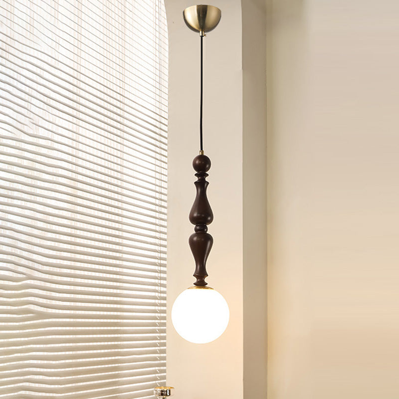 Luz colgante contemporánea retro de madera aluminio vidrio bola de 1 luz para dormitorio 