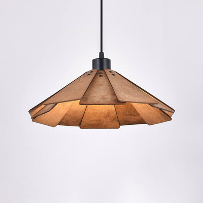 Japanese Retro Solid Wood Hollow Umbrella Shade 1-Light Pendant Light