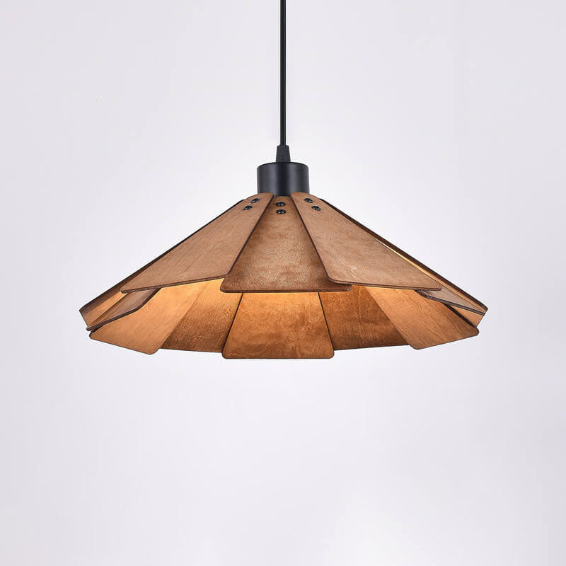 Japanese Retro Solid Wood Hollow Umbrella Shade 1-Light Pendant Light