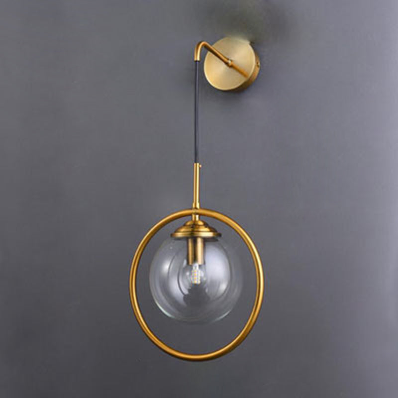 Applique murale contemporaine en fer rond avec verre à 1 lumière pour salon 