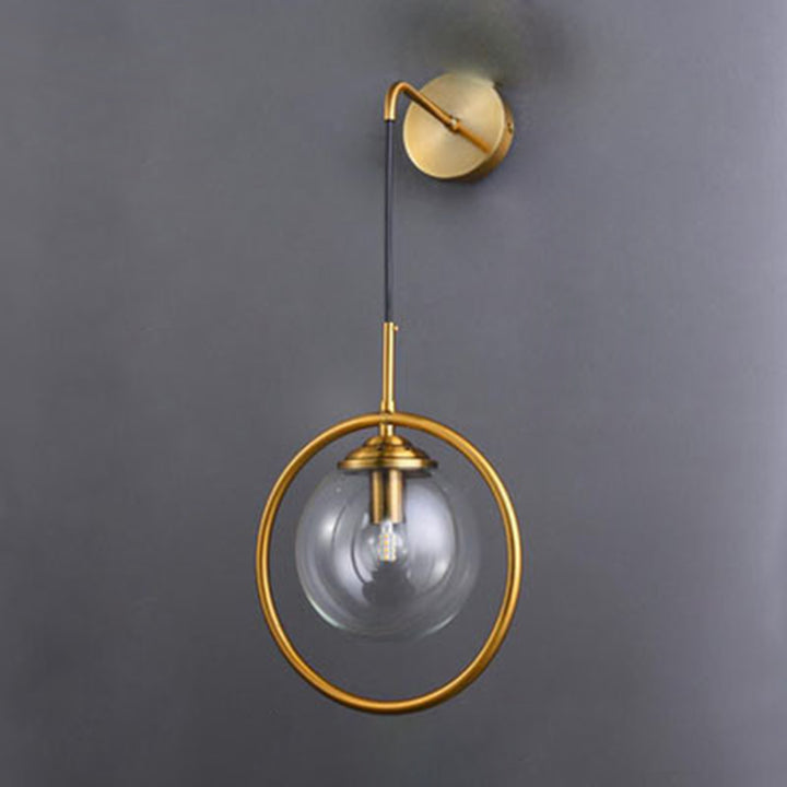 Applique murale contemporaine en fer rond avec verre à 1 lumière pour salon 