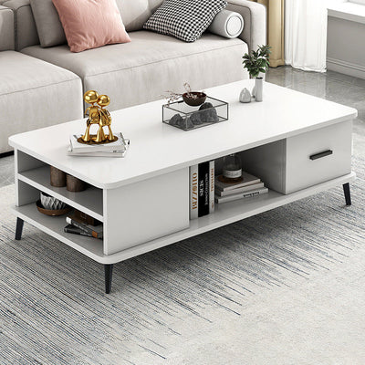 Mesa de café rectangular nórdica contemporánea de MDF y hierro con 1/2 cajón para sala de estar 
