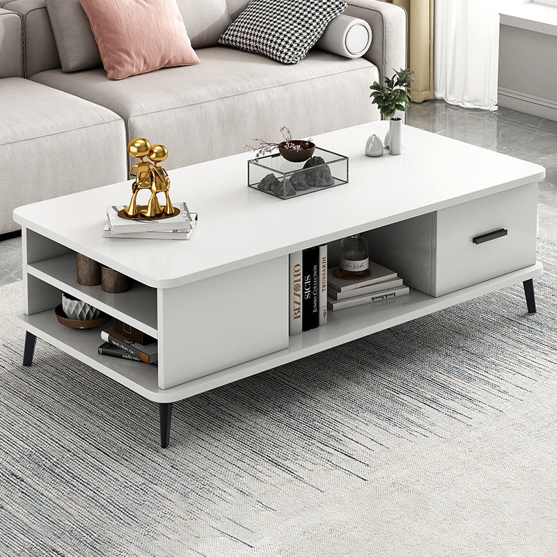 Mesa de café rectangular nórdica contemporánea de MDF y hierro con 1/2 cajón para sala de estar 