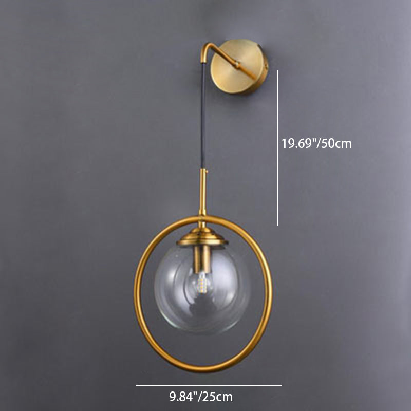Applique murale contemporaine en fer rond avec verre à 1 lumière pour salon 