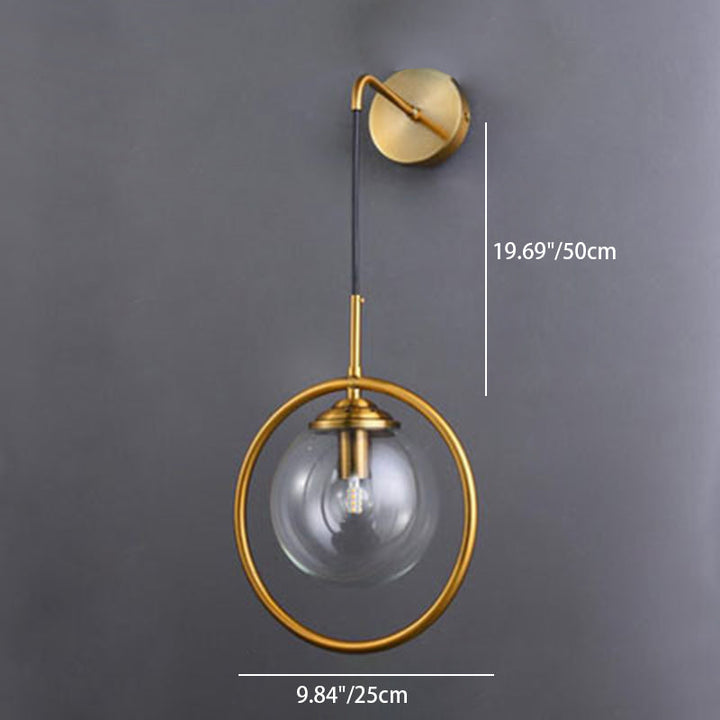 Applique murale contemporaine en fer rond avec verre à 1 lumière pour salon 