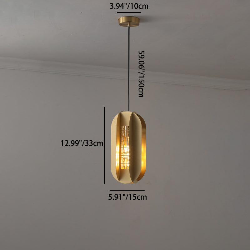Traditional Chinese Copper Glass Cylinder Elliptical Hollow 1/3/6 Light Chandelier For Entryway