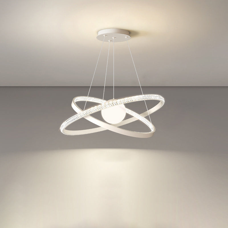 Lustre LED en fer et silicone à double cercle de luxe contemporain pour salon 
