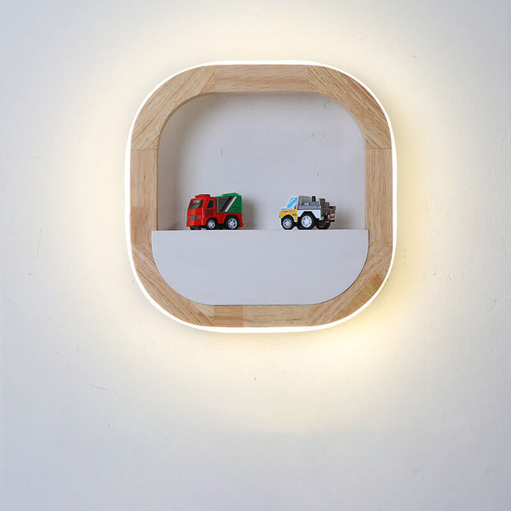 Japanische moderne quadratische runde Gummiholz-Hardware-LED-Wandleuchte 