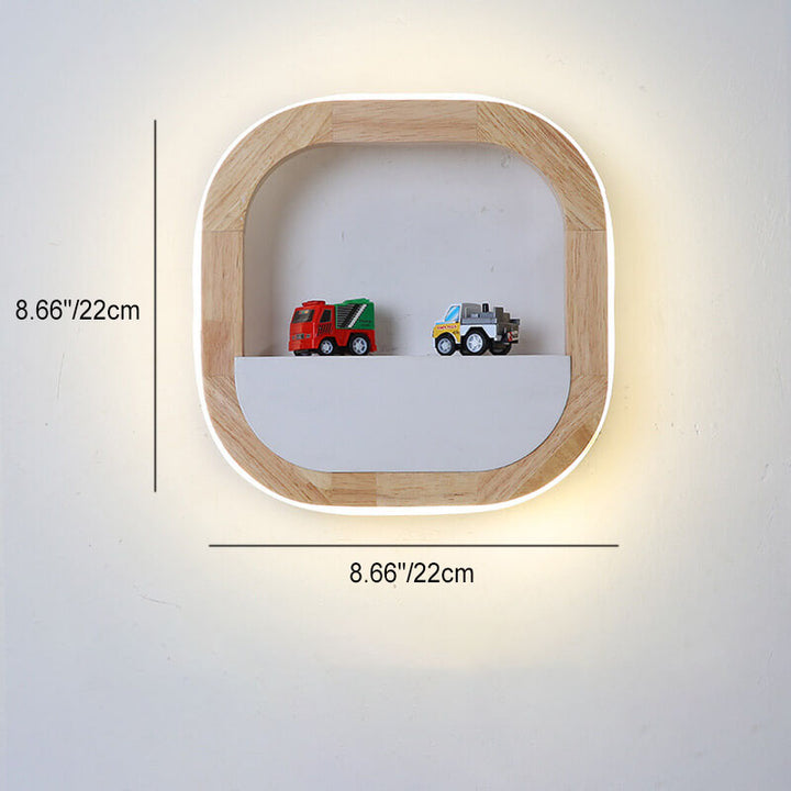 Japanische moderne quadratische runde Gummiholz-Hardware-LED-Wandleuchte 