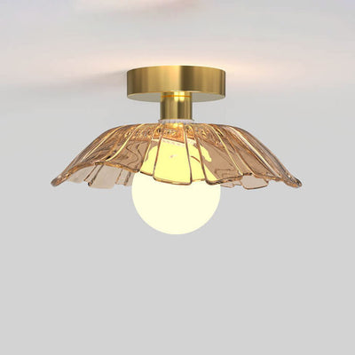 Modern Light Luxury Glass Flower Design Iron 1-Light Semi-Flush Mount Ceiling Light