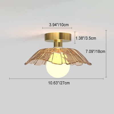 Modern Light Luxury Glass Flower Design Iron 1-Light Semi-Flush Mount Ceiling Light