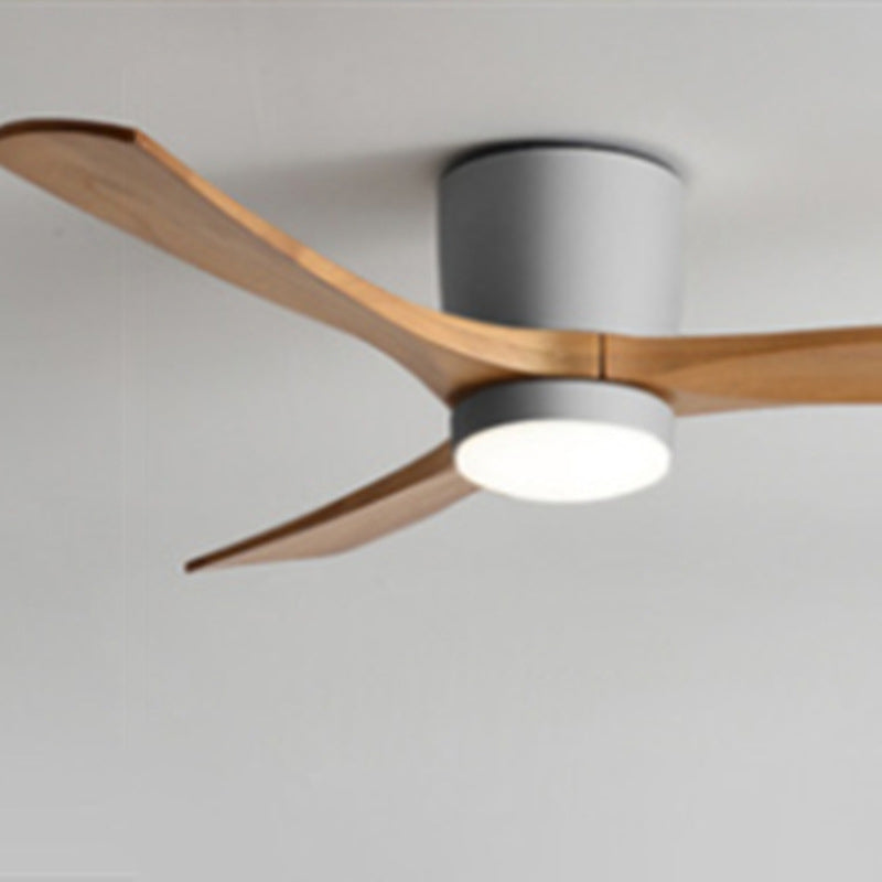 Zeitgenössischer skandinavischer Kupfer-Holz-Acryl-Ventilator LED-Halbeinbau-Deckenventilator für Wohnzimmer