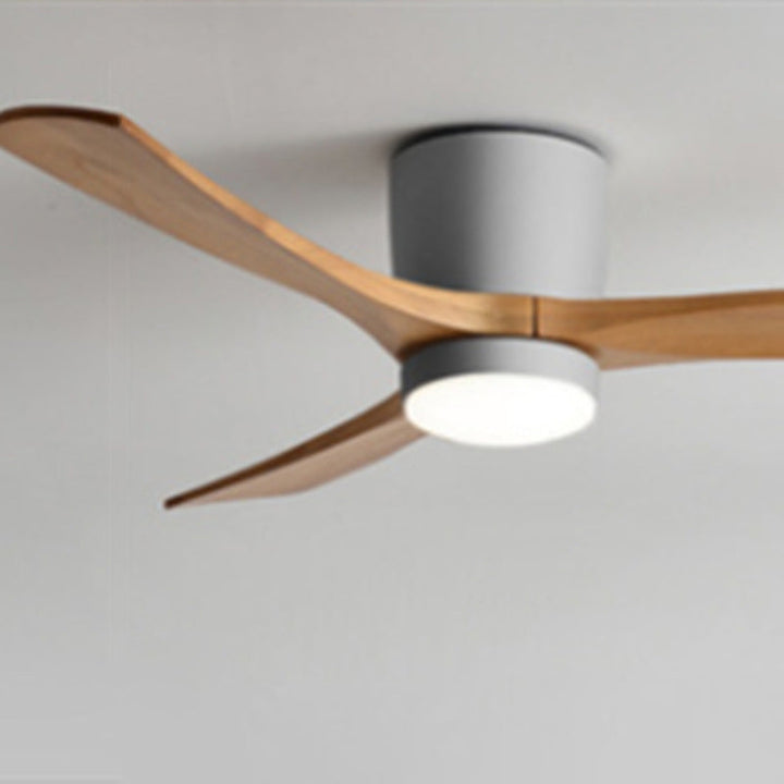 Zeitgenössischer skandinavischer Kupfer-Holz-Acryl-Ventilator LED-Halbeinbau-Deckenventilator für Wohnzimmer