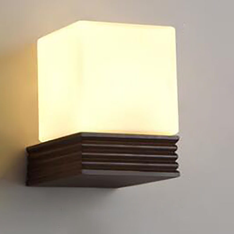 Modern Transitional Antler Square Cylinder Wood Glass 1-Light Wall Sconce Lamp For Living Room