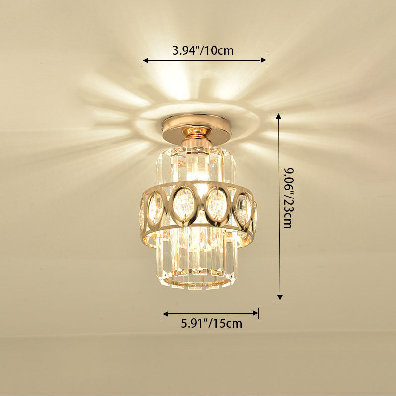 Modern Luxury Cylinder Iron Crystal 1-Light Semi-Flush Mount Ceiling Light For Hallway