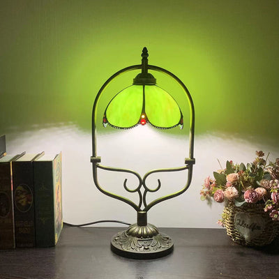 Tiffany Vintage Flower Stained Glass Shade Metal Base 1-Light Table Lamp