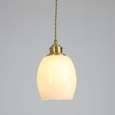 Lámpara colgante de 1 luz de vidrio de latón en forma de flor minimalista moderna para dormitorio 