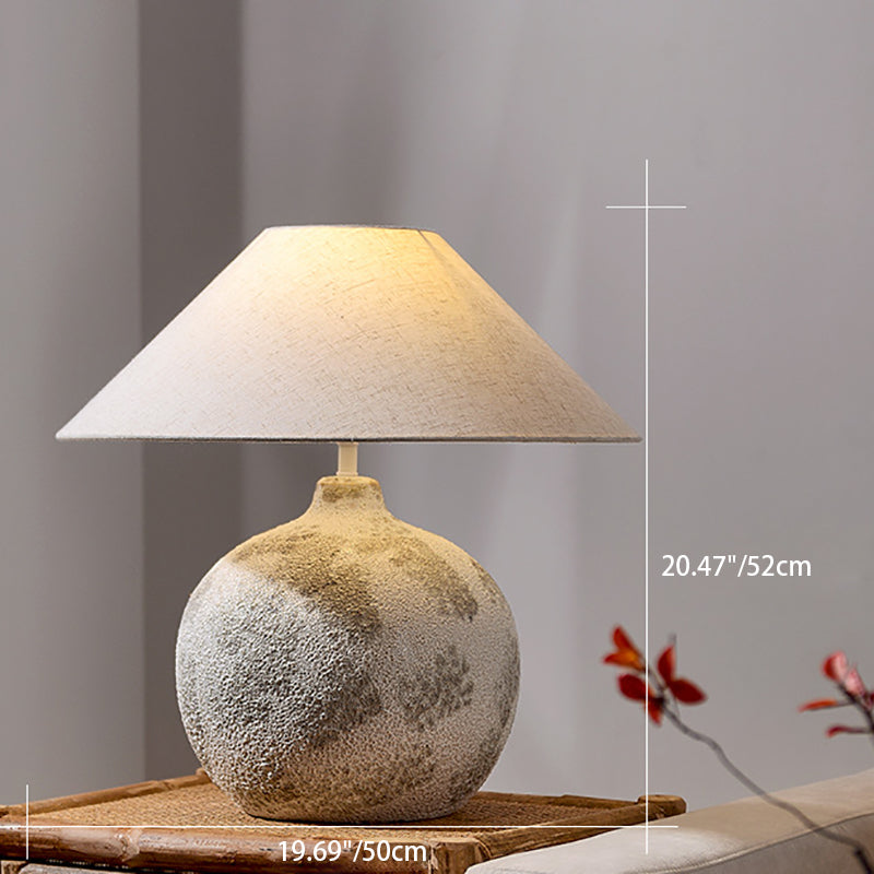 Modern Shabby Chic Ceramic Jar Linen Fabric Handmade 1-Light Table Lamp For Living Room