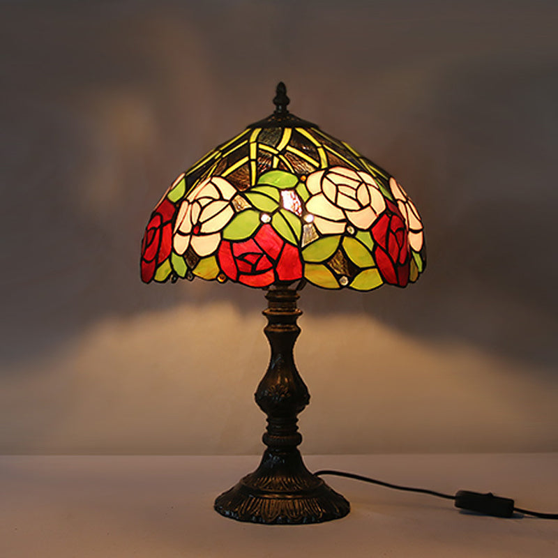 Traditional Tiffany Vintage Stained Glass Dome Aolly Base 1-Light Table Lamp For Home Office