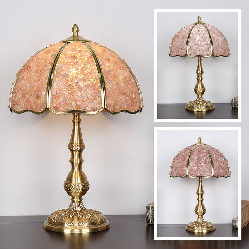 Moderne Luxus-Halbkugel-Schirm Tischlampe aus Vollkupfer mit Kristall und 1 Licht für das Schlafzimmer 