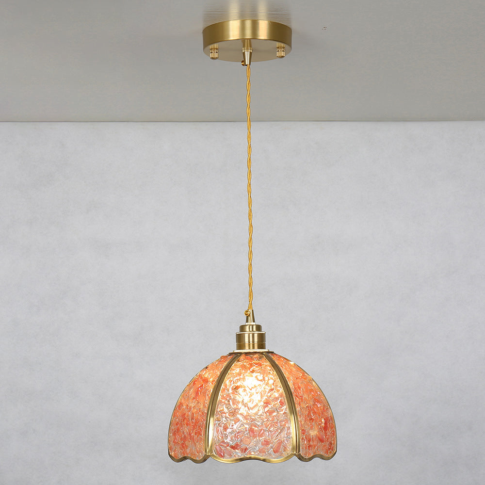 Lámpara colgante moderna de arte deco de media esfera de cobre con cristal de 1 luz para comedor 