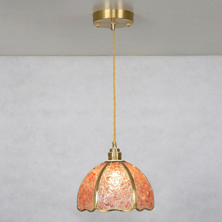 Lámpara colgante moderna de arte deco de media esfera de cobre con cristal de 1 luz para comedor 