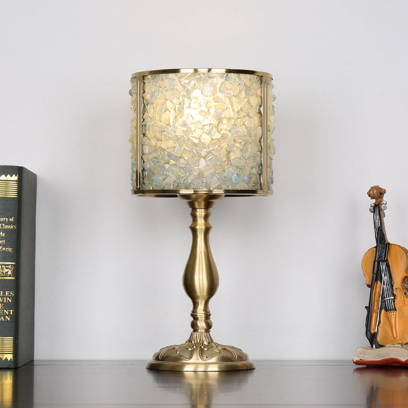 Lampe de table 1 lumière avec abat-jour en pierre de cristal moderne et base en cuivre pour bureau 