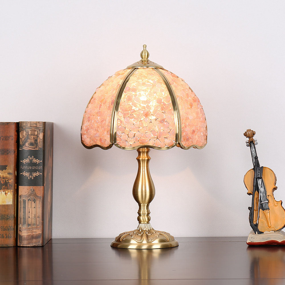 Zeitgenössische kreative farbige Kristall-Kupfer-Blume 1-Licht-Tischlampe für das Schlafzimmer 