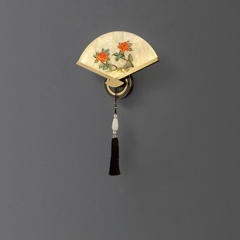 Lámpara de aplique de pared LED de acrílico de magnesio y cobre acanalado chino tradicional para dormitorio 