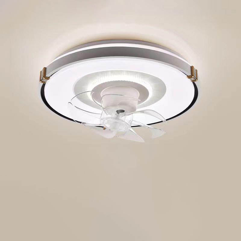 Modern Minimalist Round Hardware LED Flush Mount Ceiling Fan Light For Living Room