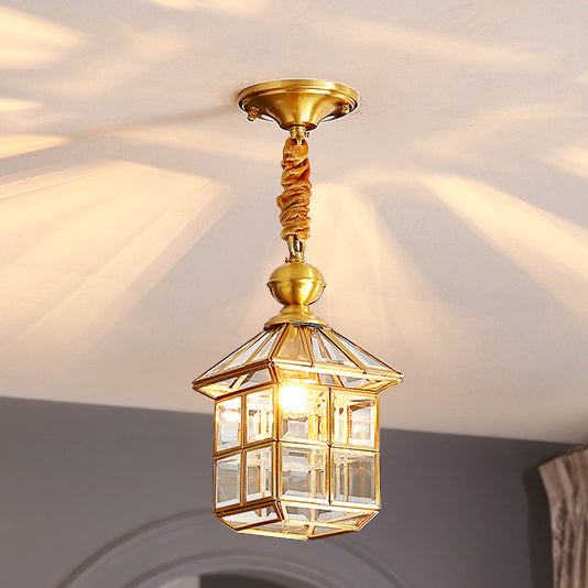 Moderne Luxus Gold Finish Rahmen geometrische Glas Schatten 1-Licht Pendelleuchte für Schlafzimmer 