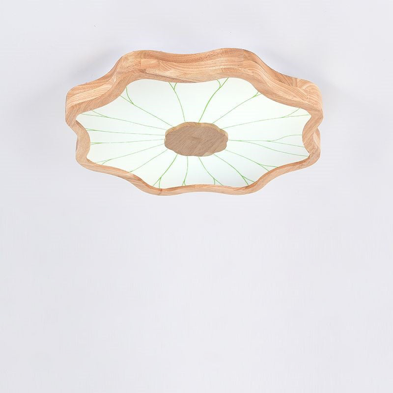 Traditionelle chinesische Lotusblatt-Deckenleuchte aus Holz, Eisen, Acryl, LED-Unterputz-Deckenleuchte für Wohnzimmer 