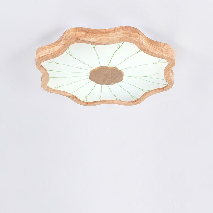 Traditionelle chinesische Lotusblatt-Deckenleuchte aus Holz, Eisen, Acryl, LED-Unterputz-Deckenleuchte für Wohnzimmer 