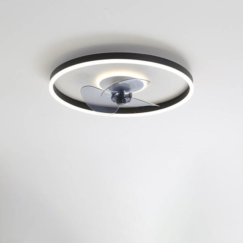 Contemporary Nordic Round Iron Silicone Aluminum Invisible LED Flush Mount Ceiling Fan Light For Living Room &amp; Bedroom
