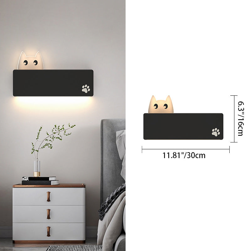 Applique Murale LED en Fer Rectangulaire avec Motif de Chat Animal de Dessin Animé Simplicité Moderne pour Salon 