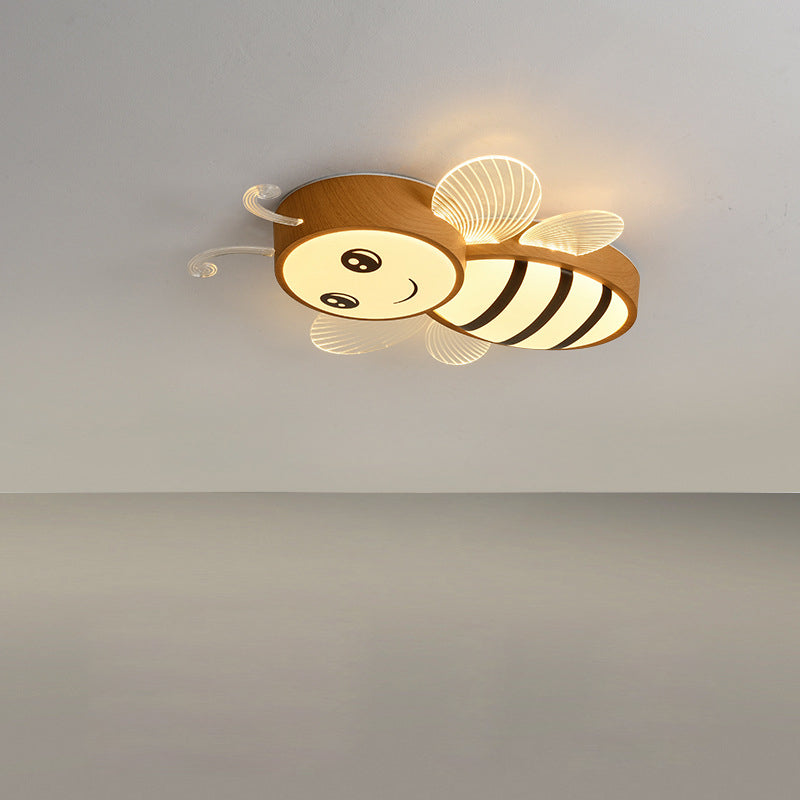 مصباح سقف للأطفال عصري بإضاءة LED من الأكريليك على شكل طائرة نحلة كرتونية بتصميم خشبي إبداعي لغرفة المعيشة 