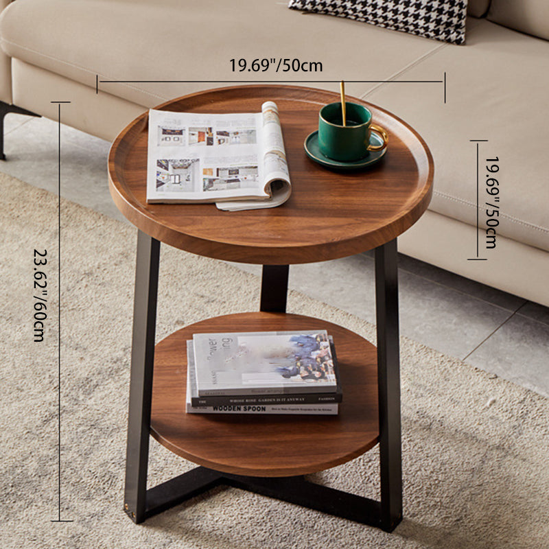 Contemporary Scandinavian Round MDF Iron End Table 2-Tier For Living Room