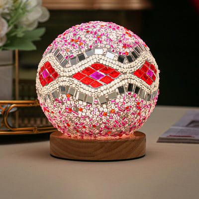 Contemporary Boho Orb Wood Glass USB LED Table Lamp For Bedroom