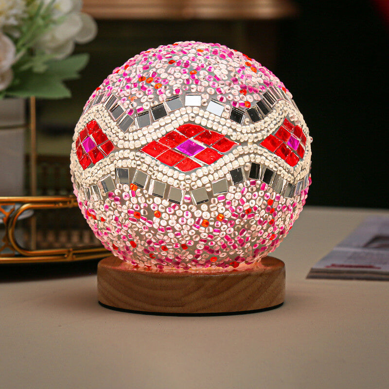 Zeitgenössische Boho Orb Holz Glas USB LED Tischlampe für Schlafzimmer 