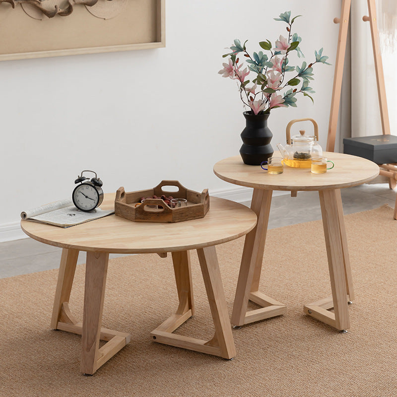 Table basse contemporaine en bois rond avec pieds en V pour salon 