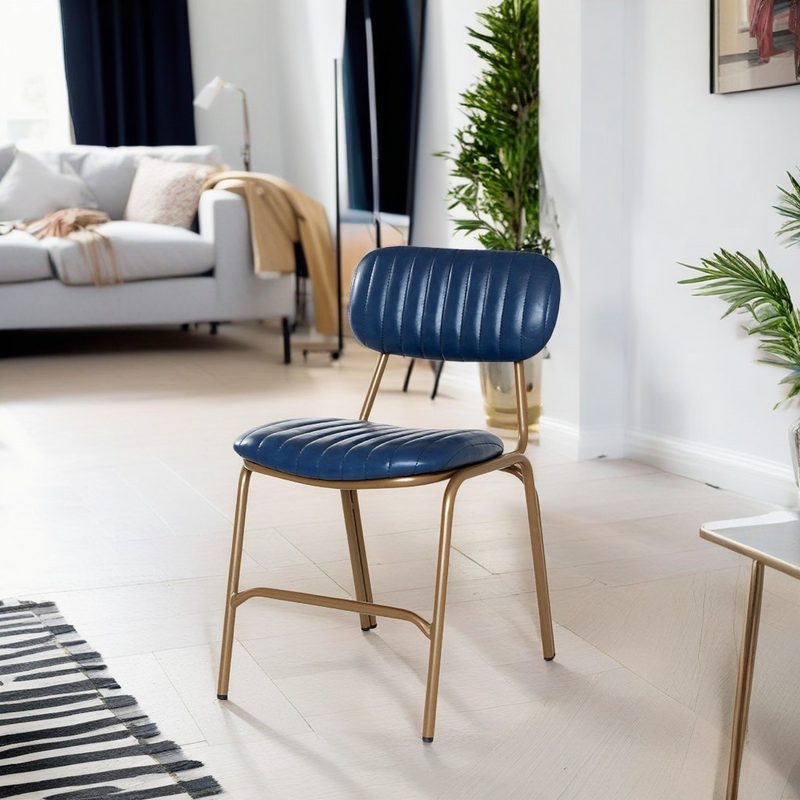 Chaise de salle à manger contemporaine en cuir industriel avec dossier et repose-pieds en fer carré à rayures elliptiques 