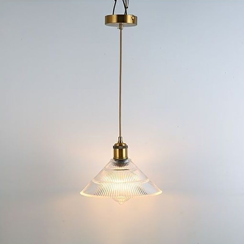 Traditional Japanese Wood Brass Glass Semicircular Loudspeaker 1-Light Pendant Light For Dining Room