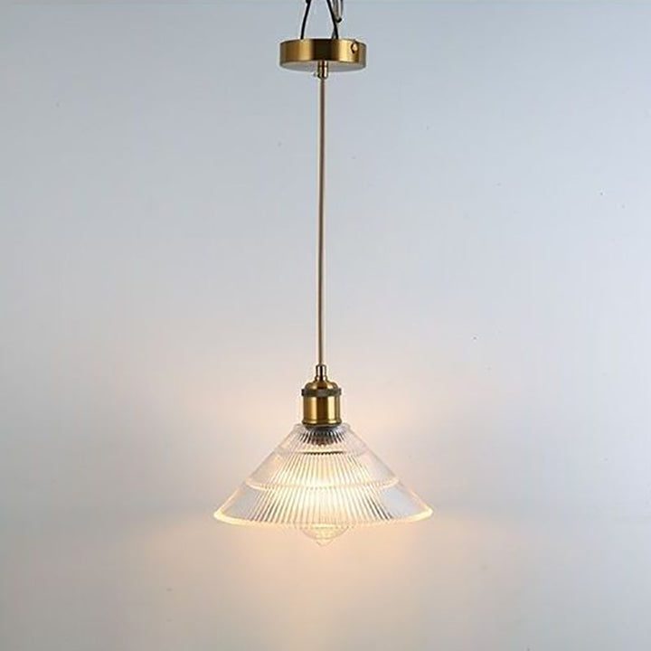 Traditional Japanese Wood Brass Glass Semicircular Loudspeaker 1-Light Pendant Light For Dining Room