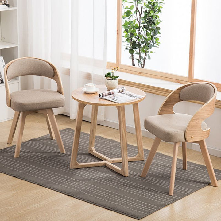 Silla de comedor con patas de madera contemporáneas nórdicas tapizadas en tela, respaldo curvado para comedor 