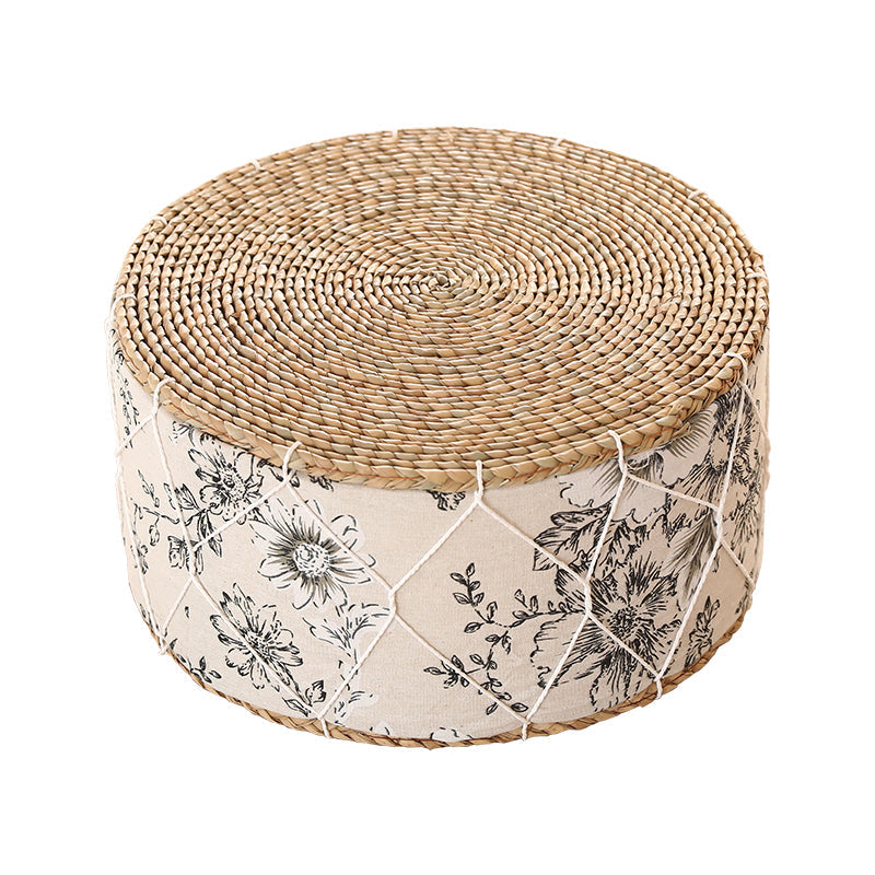Contemporary Creative Round Cattail Fabric Low Stool For Living Room