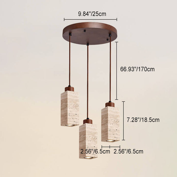 Japanese Wabi-sabi Solid Wood Stone 1/2/3-Light Island Light Chandelier